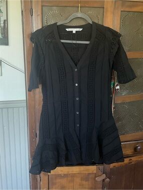 Veronica Beard Black Eyelet Button-Front Dress